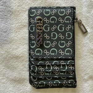 GUESS Black and Mint Logo Card Case with Zip Charm